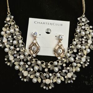 CHARTER CLUB nwt pierced crystal earrings & statement necklace jewelry lot